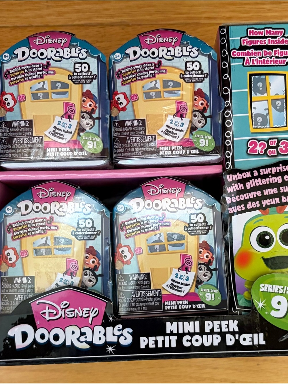 Disney Doorables Mini Peek Series 9 Pink Blue Yellow Packaging